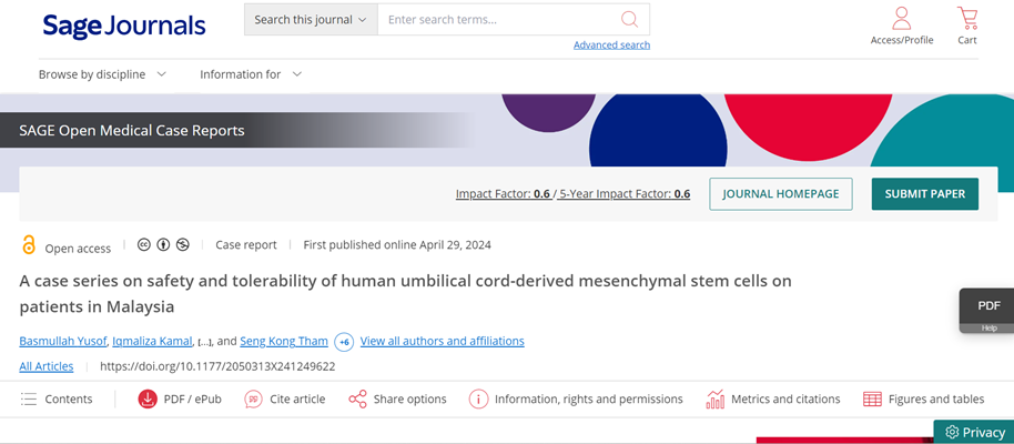 A case series on safety and tolerability of human umbilical cord-derived mesenchymal stem cells on patients in Malaysia